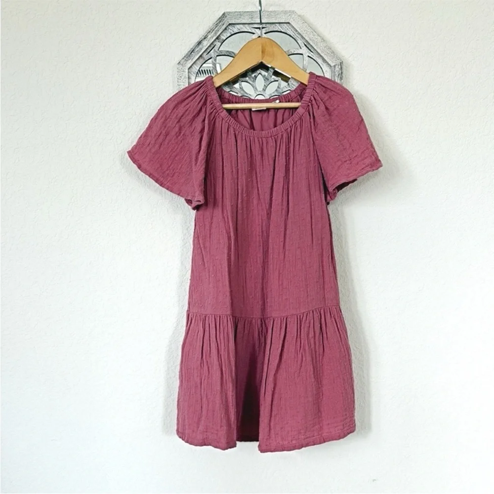 GAP • Girls S Rose Pink Swiss Dot Flutter Sleeve Tiered Cottagecore Dress
